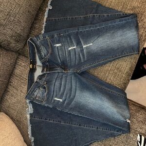 L&B Dark Blue Wide Leg Distressed Jeans with Frayed Hem